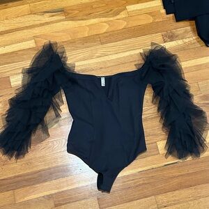 Free People Black Ruffled Sleeve Bodysuit